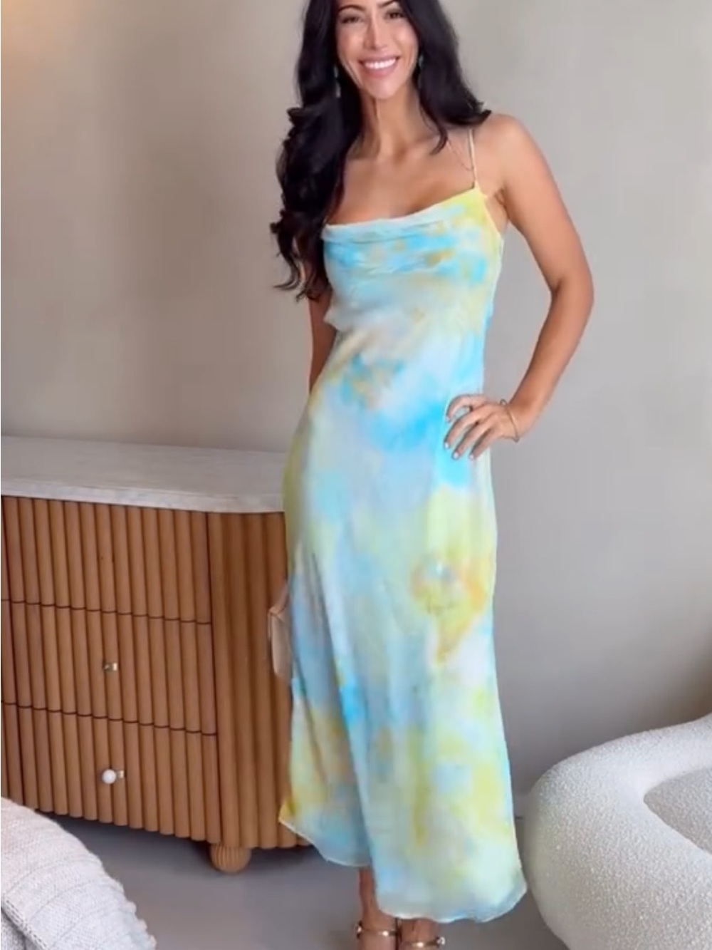 Zara Blue and Yellow Tie-Dye Maxi Slip Dress